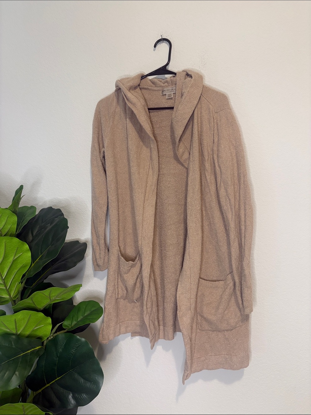 Barefoot Dreams Hooded Open-Front Cardigan in Light Tan XS/S